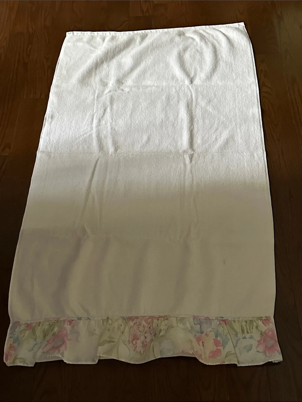 White bath Towel with Floral Ruffle